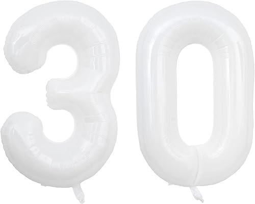 Globos blancos del número 30 gigantes grandes gigantes grandes 30 globos de mylar de aluminio para mujeres y hombres suministros de fiesta de