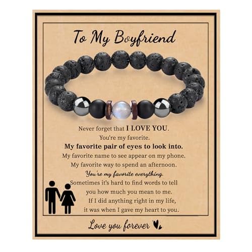 Beaded Bracelets for Men Boyfriend Gifts Moonstone Bracelet Healing Crystal Stretch Bracelet Birthday Gift for Him Boyfriend from Girlfriend to my boy