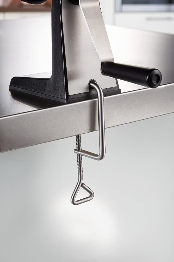 GEFU Râpe à Tambour, Acier Inoxydable, INOX, 28 x 13,6 x 28,1 cm GF19080 | Lot de 3 tambours découpés au laser pour flocons fins, râpes grossières et tranches – avec ventouse, pince de table et pilon