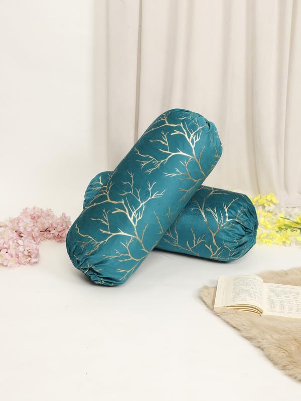 Turquoise Velvet Bolster Covers - Set of 2 -1