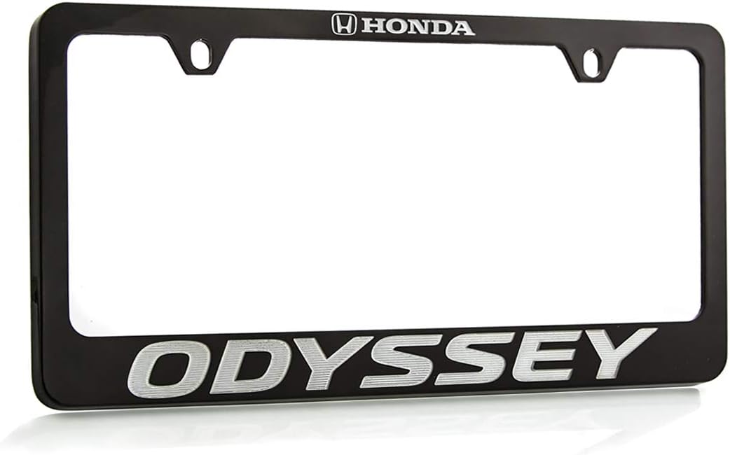 Honda Odyssey Wordmark Black Coated Zinc Metal License Plate Frame Holder Bottom Engraved 2 Hole