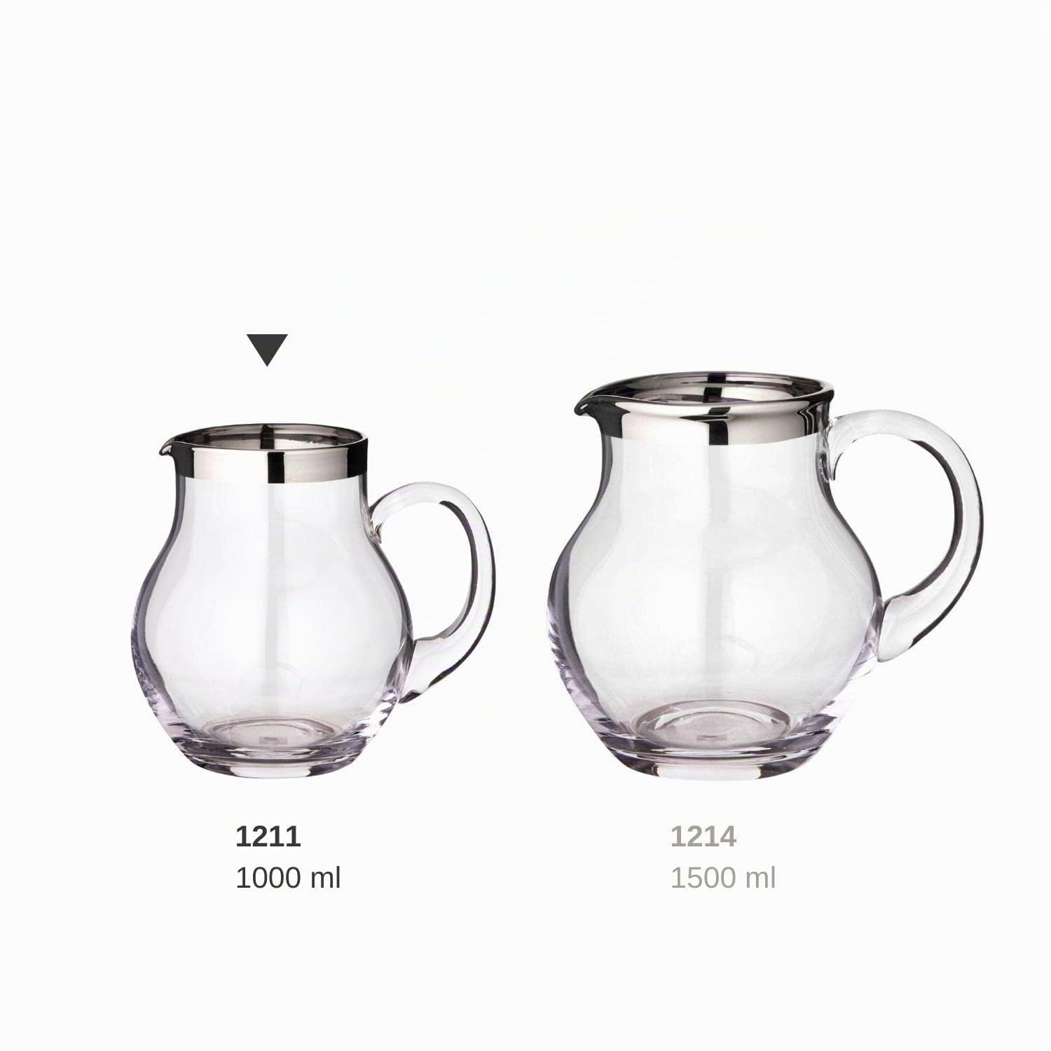 EDZARD Jarra Olivia, vidrio soplado con borde de platino, altura 16 cm, capacidad 1 litro, cántaro, jug, taza, pitcher, jarron, para agua, zumo, té helado