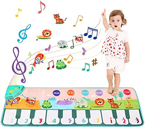 LEADSTAR Musical Mat, 43.3″×14.7″ Non-Slip Piano Mat for Kids，Foldable Keyboard Electronic Music Mat Touch Play Learning Singing Dancing Blanket for Children Baby Early Education Toys …