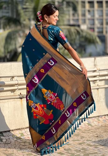 Image of SGF11 Women's Kanjivaram Paithani Silk Saree With Unstitched Blouse Piece