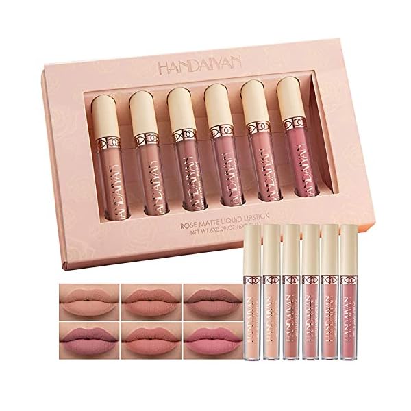 MAEPEOR Matte Liquid Lipstick 6PCS Nude Velvety Lip Gloss Kit Long-Lasting Wear Non-Stick Cup and Not Fade Lipstick Set for Warm or Cool Undertone (Nude Series, 6PCS-E)