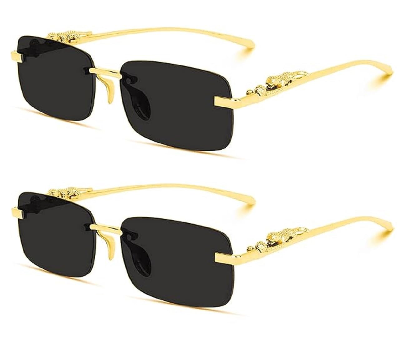 Mc Stan Rimless Men and Womens Sunglasses | Retro Luxury Gold Metal | Frameless Rectangle | Leopard Arms-image-21