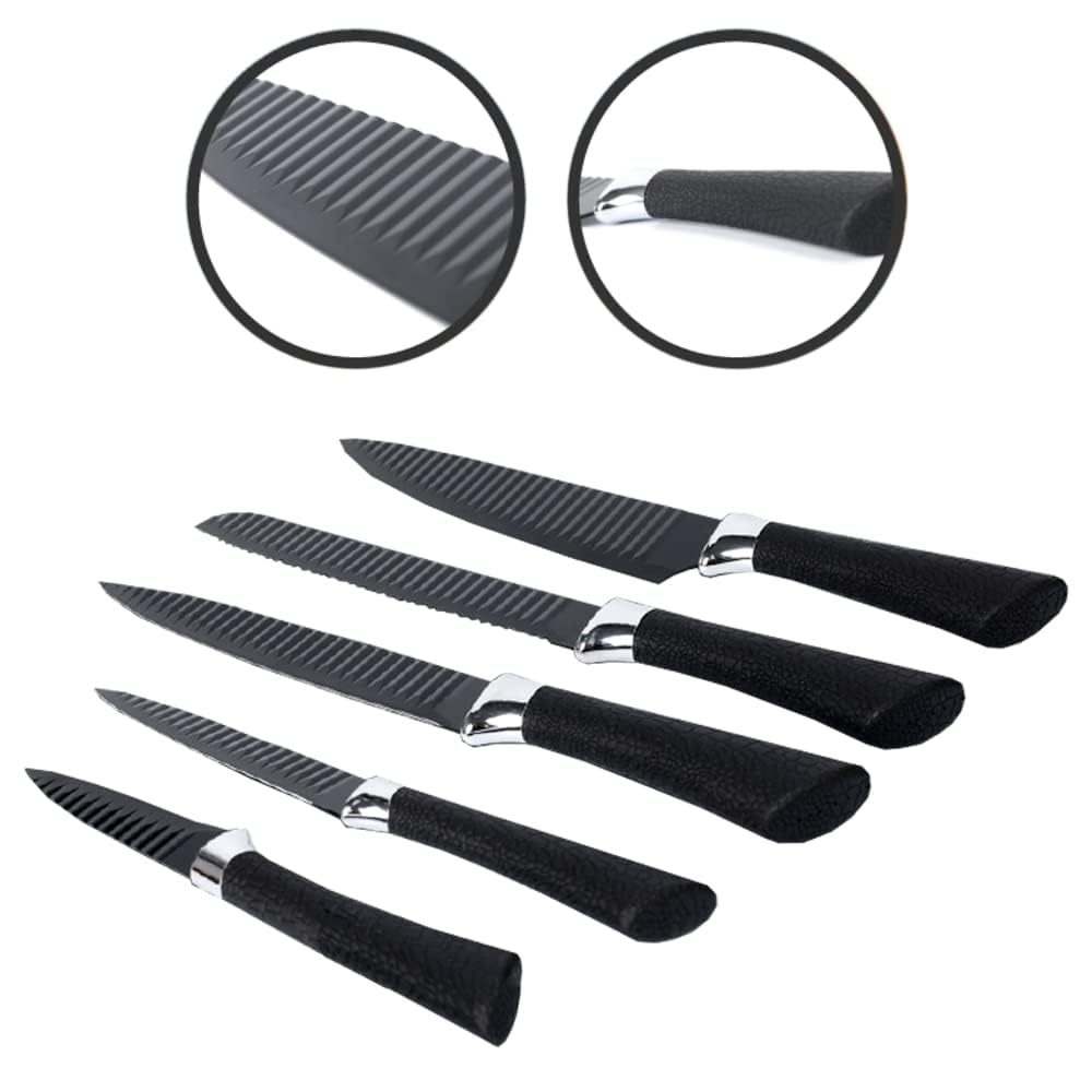 Bateria de Cocina de 8 Piezas. Juego de Ollas y Sartenes Completo: 2 Sartén 2 Cazo 1 Cacerola 3 Tapas de Cristal. Aluminio con Mangos de Baquelita, Incluye Set de 5 Cuchillos