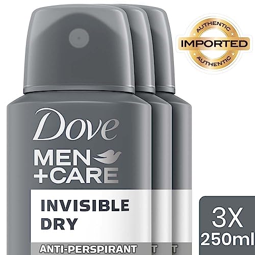 Image of Dove Men+Care Invisible Dry Spray Antiperspirant Deodorant, Up To 48 hrs Protection From Sweat & Odour, Instantly Dry for Cleaner Feel & Leaves No White Marks or Stain, Soothes & Moisturises Skin, Warm, Oriental Scent, 250ml (Pack of 3)