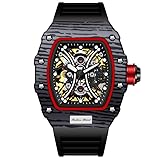 ShShi Michard Collection Cool Men's Double-Sided Openwork Barrel Automatic Mechanical Watch Half-Moon-Themed dial Luminescent Water Resistance (Black face - Black Watch Strap)