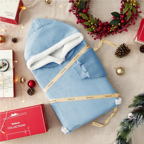 Bedsure Sherpa Wearable Blanket Hoodie – Flannel & Sherpa Lined in Sky Blue — view 7