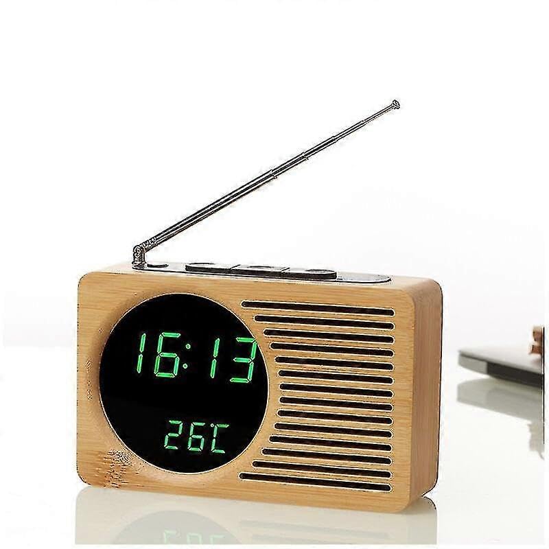 Réveil rétro en bois de chevet avec radio et horloge électronique LED