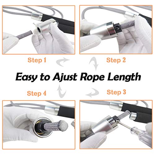 JAKAGO Weighted Jump Rope Adjustable Speed Rope Skipping with Memory Foam Handles Heavy Skip Rope for Pro Sports Boxing MMA Cardio Training fits Men Women and Kids (Black) - Thumbnail 6
