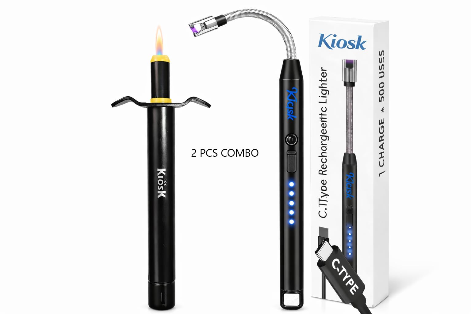 KIOSK 2 PCS Kitchen Rechargeable Electric Gas Lighter for Kitchen | USB-C Charging | 360° Flexible Neck | Windproof Plasma Arc | Multipurpose for Gas Stove, Candle, Pooja | Safety Lock-1 Year Warranty — Amazon image 9