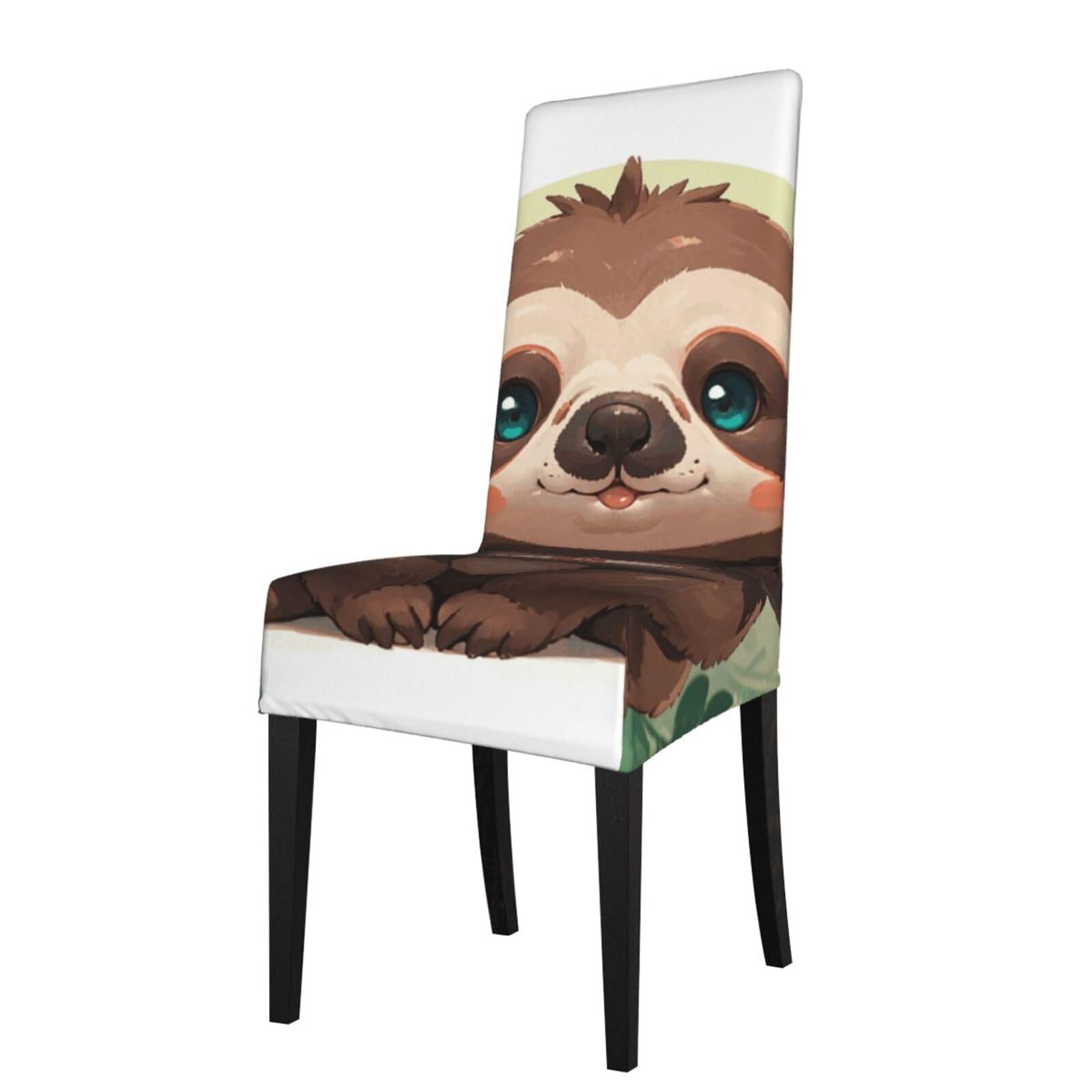 Fodpand Black Cute Cartoon Sloth Dining Room Chair Cover Stretch Parsons Chair Slipcovers Removable Washable Chair Protectors Cover High Elastic Seat Protector For Home,Kitchen, Hotel, Banquet