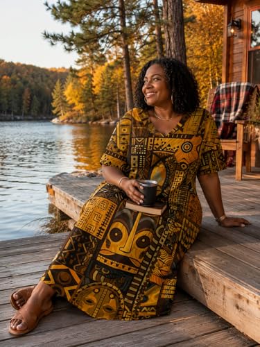 Image of SUZONANA Plus Size Dresses for Curvy Women African Print American Dress Summer Outfits Casual Loose with Pocket