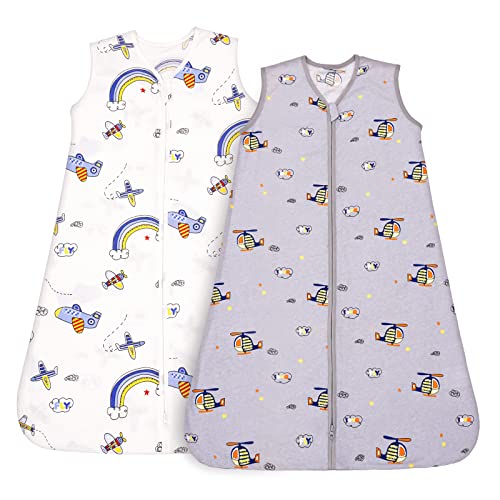 Image of TILLYOU Sleep Sack - Cotton Wearable Blanket Baby 2-Pack Set, Fits Toddlers Age 12-18 Months, Plane Helicopter