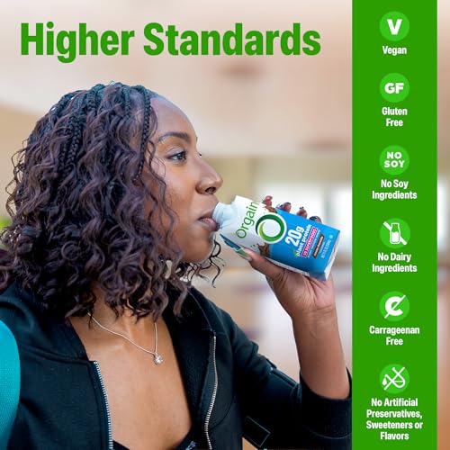Image of Orgain Vegan Protein Shake,Creamy Chocolate-20g Plant Protein, Ready to Drink,50 Superfoods, 0g Sugar, Gluten Free, No Artificial Sweeteners, No Soy or Dairy Ingredients, 11 Fl Oz (Pack of 12),Bottle
