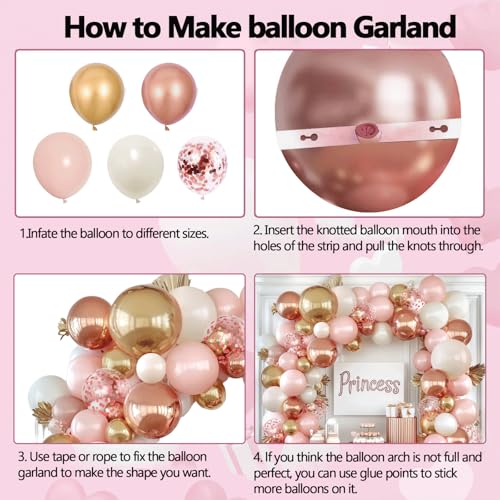 Image of Rose Gold Pink Balloon Arch Kit, Pearl White,129 pcs,Different Size