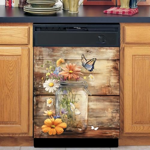 Image of BVBOX Dishwasher Magnet Cover 23 inchx26 inch, Reusable Magnetic Refrigerator Covers, Dishwasher Magnets Decorative Cover Fridge Door Skin Panel Stickers for Home Kitchen Appliance,Flower Arrangement