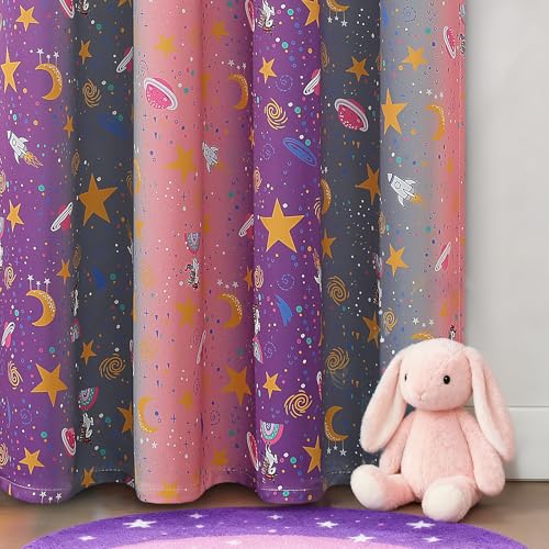 Image of Pink Purple Grey Rainbow Blackout Curtains for Girls Bedroom 84 inches Long