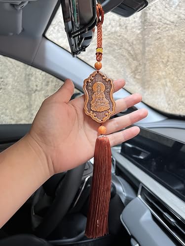 Estatua tallada a mano de Guan Yin en madera de durazno miniatura 2