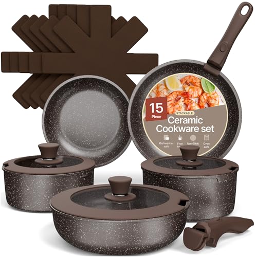 Bakken- Swiss Kitchen Cookware Set - Nonstick Granite Coating, Pots and Pans with Handles and...