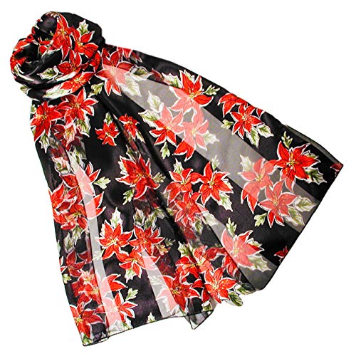 Poinsettia Christmas Scarves with Gift Box Option (black) W498BK