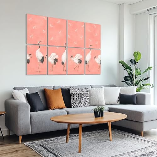8 Paneles Acústicos Artísticos Pack de 8 Paneles Blancos Elegantes con Grullas y Libélulas Rosas, Absorbentes de Sonido y Autoadhesivos para Estudios de Grabación y Oficina 48"x32" miniatura 6