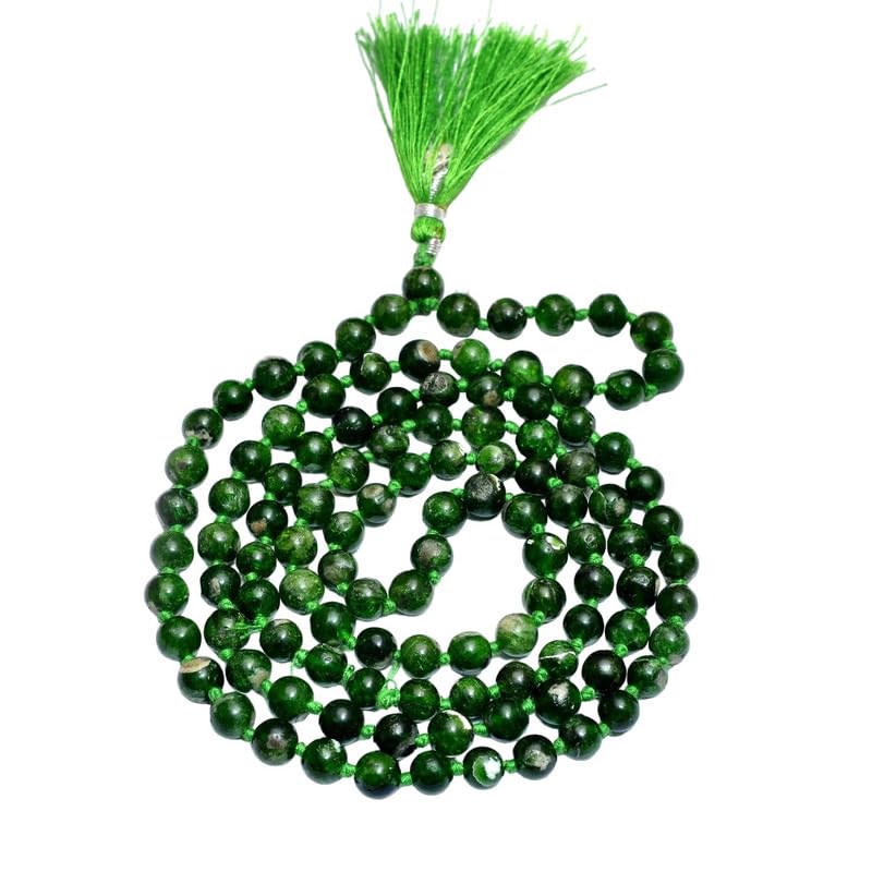 Mala de méditation en chrome diopside AAA avec 108 perles de 8 mm nouées main