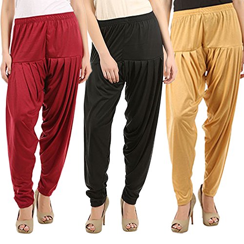 Image of Buy That Trendz Combo Offer (Pack of 3) Cotton Viscose Lycra Dhoti Patiyala Salwar Harem Bottoms Pants for Womens (White, Maroon, Black)