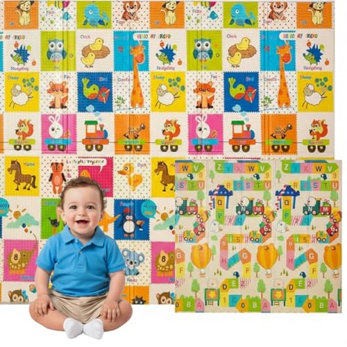 Edibaby, Tapete para bebé, 200 x 180 cm, 1 ou 1,5 cm de espessura, design infantil, acolchoada com XPE, reversível e dobrável, tapete de atividades para crianças, Playground Edition, espessura - 1 cm)