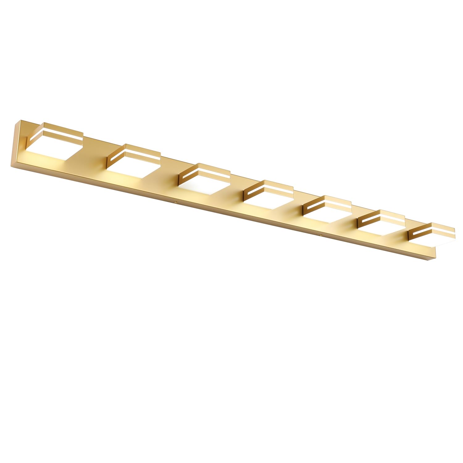 SineRise LED Modern Bathroom Vanity Light Fixtures, Modern Acrylic Bathroom Wall Lighting Fixtures Over Mirror, 7-Light, 55-Inch, Gold, 100%-0% White