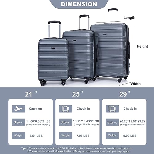 Spandex Expandable 3 Piece Luggage Sets PC Lightweight with Spinner Wheels & TSA Lock, (20/24/28) Gray3
