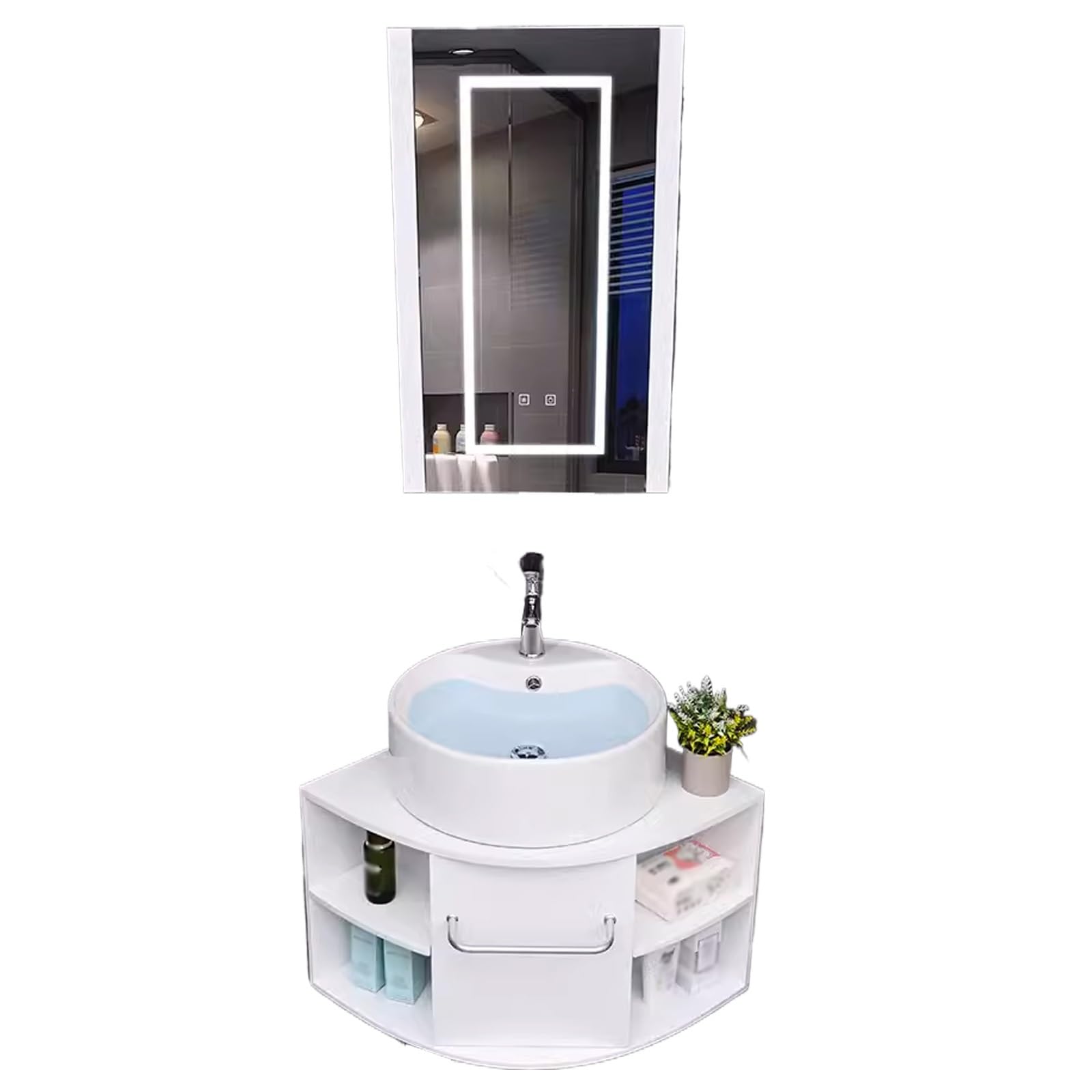 DFGHNBVC Bathroom Mirror Cabinet With Integrated Lighting, Sink And Ample Storage, Space-Saving Wall Mount Design For Modern Bathrooms,55Cm