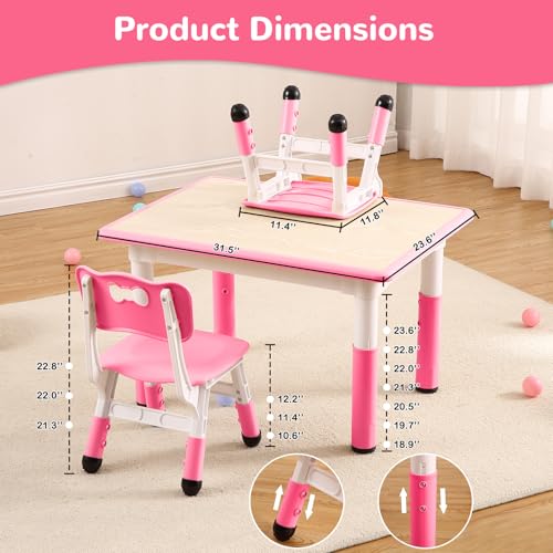 Kids-Table-and-4-Chairs-Set-Height-Adjustable-Desk-for-Ages-2-8Arts-Crafts-TableGraffiti-Desktop-Non-Slip-Legs-Max-300lbs-Children-Multi-Activity-Table-for-ClassroomsDaycaresHome Kids Table and 4 Chairs Set Height Adjustable Desk for Ages 2 8Arts Crafts TableGraffiti Desktop Non Slip Legs Max 300lbs Children Multi Activity Table for ClassroomsDaycaresHome