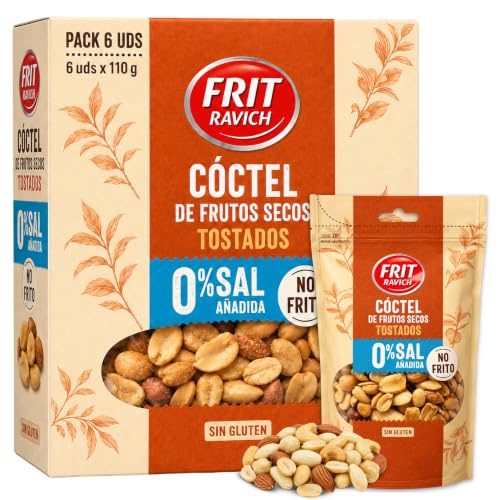 Cóctel de frutos secos tostados sin Sal, almendras, Anacardos, Avellana y Cacahuates, Alto contenido de fibra, Fuete de proteínas y Magnesio, Sin Gluten, Producto sin sal, Contiene 6 unidad de 110 g