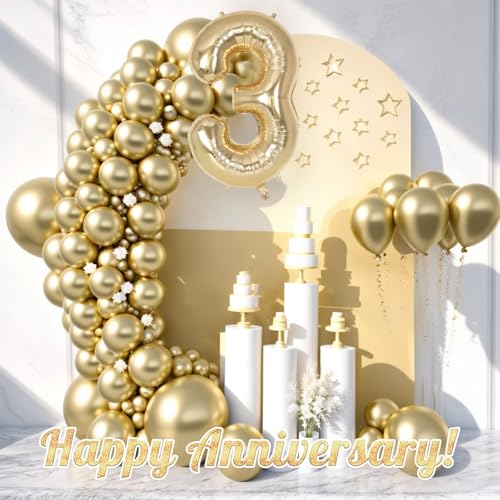 Image of Champagne Gold Large Number 3 Balloon, 40 Inch Light Gold Foil Helium Number Balloons, Giant Mylar Number 3 Balloons for 3 Years Old Birthday Party Anniversary Decorations