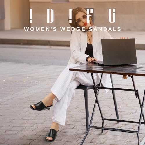 IDIFU IN2 Wedge Sandals for Women Dressy Low Mule Heels Short Square Open Toe Backless Dress Shoes for Women Summer Wedding Bride Prom Comfortable Fashion Trendy Slide Slip on Mules Wedges Heels2