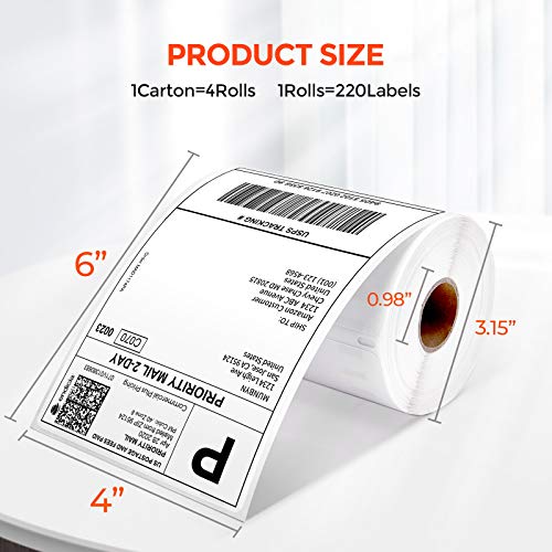 Image of MUNBYN 4 inchx6 inch Direct Thermal Shipping Labels, 880 Labels /4 Rolls(220 Pcs per Roll), Perforated Postage Paper Compatible with DYMO LabelWriter 4XL 1744907,1755120, MUNBYN and Other Printers