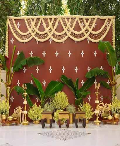 Image of Wedding and Pooja Backdrop (8FT-8FT) | Muhurtham Mandap Background Cloth | Brown Floral Printed Festive Backdrop | Pooja & Wedding Decoration