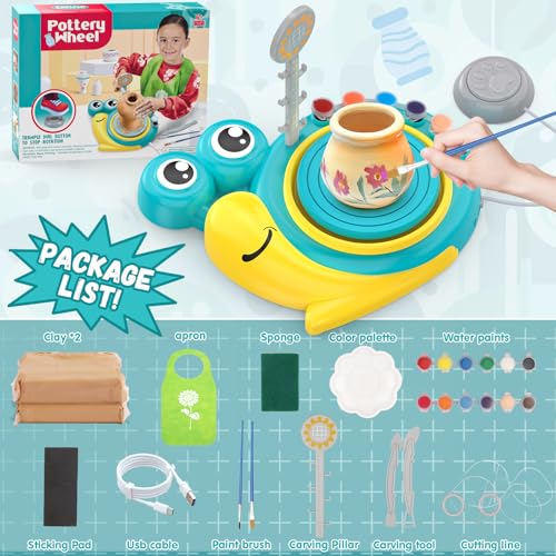 Aujazyble Pottery Wheel for Kids - Complete Art Supplies Arts & Crafts Kit, Crafts for Girls 8-12, Girls Boy Toys Birthday Halloween Christmas Gift for Kids Ages 6 7 8 9 10 11 12+, (Snail)
