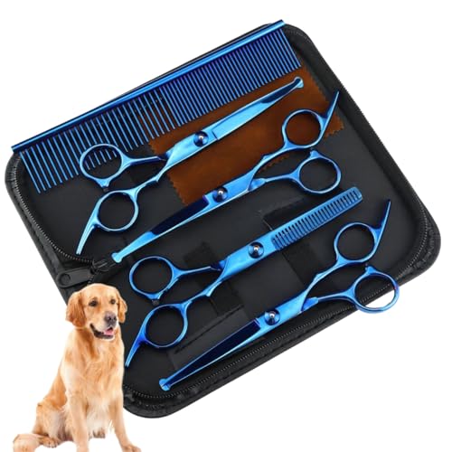Kit Tesoura Multifuncional Cabelo/pelos Para Cabeleireiro e Pet Shop Tosa Banho Spitz (Azul)