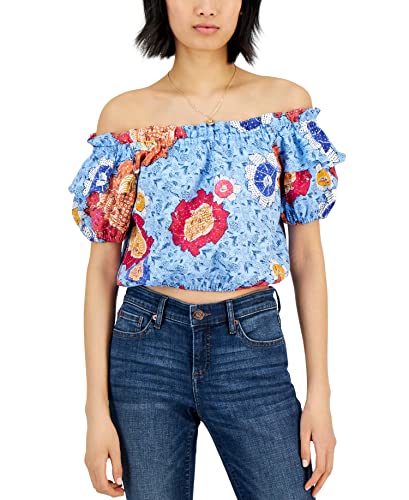 INC International Concepts Womens Cotton Printed Off The Shoulder Top