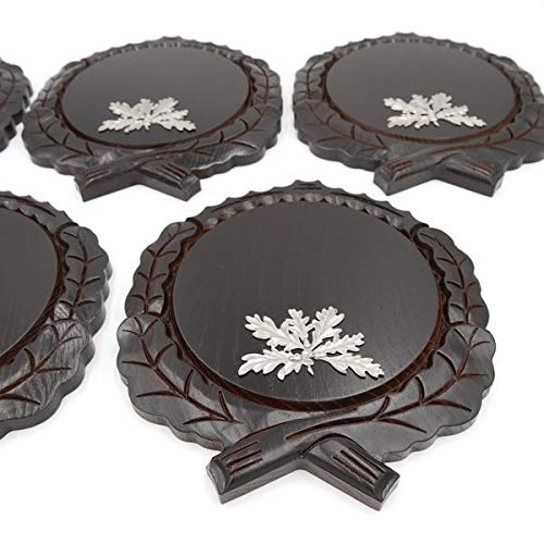 GTK - Juego de 5 placas de cuña talladas oscuras AF 17,5 cm con 5 hojas de roble de 6 hojas, portada, cuñas, tabla de especias, cartel para trofeos
