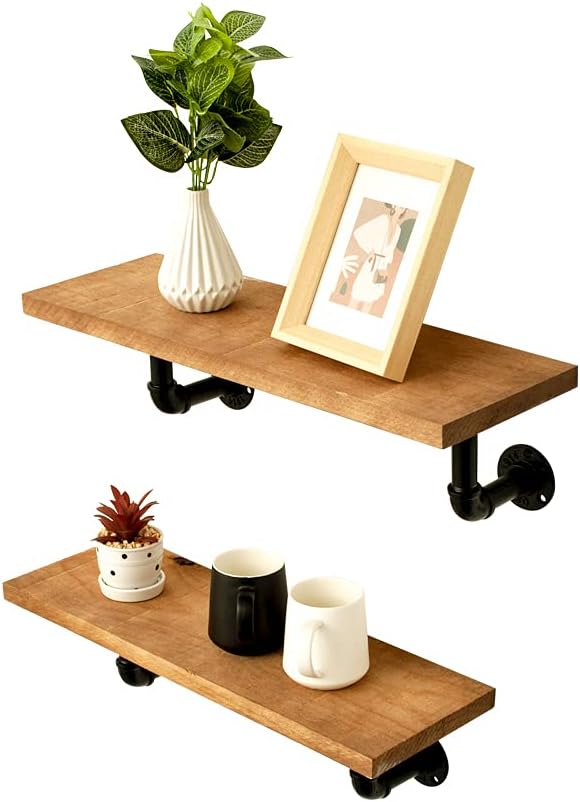 AZL1 Life ConceptAZ L1 Reclaimed Wood Shelves with Black Industrial Pipe Brackets,Set of 2