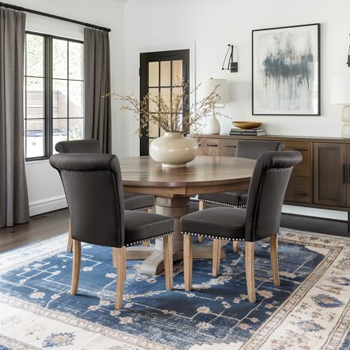 Image of CHUN YI Dining Chairs Set of 6, Faux Leather Dining Room Chairs, Upholstered Modern Kitchen Parsons Chairs for Dining Room with Sturdy Wood Legs, Vintage Grey