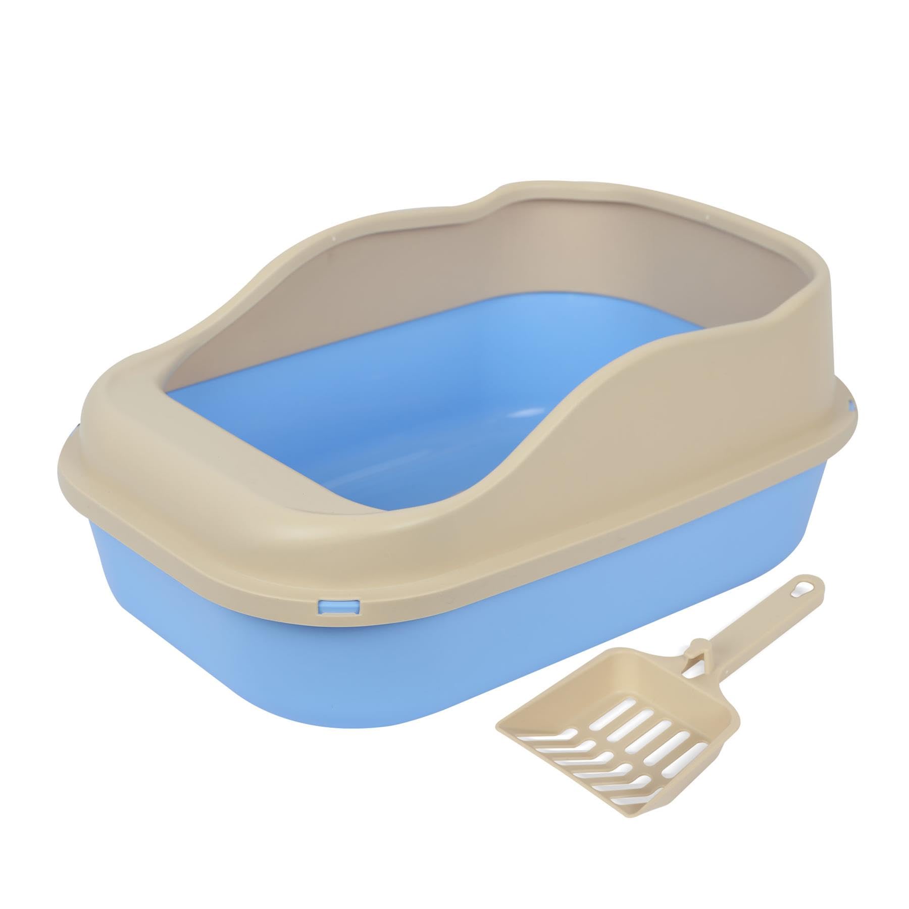 A2Z Cat Litter Box with High Sides and Scoop Non-Slip Open Tray - Cat Litter Tray 1901 Blue