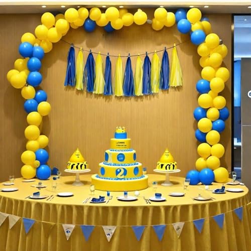 Image of 20pcs Blue and Yellow Shiny Tassel Garland Banner Tissue Paper Tassels for Party Decorations