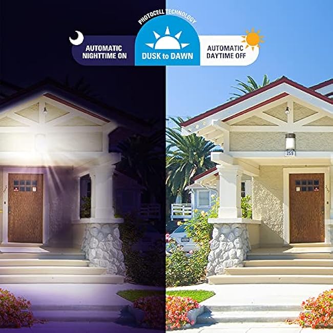 HALO FE 1-Light White LED Outdoor Lantern Sconce with Dusk to Dawn