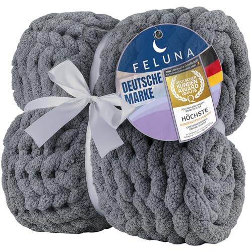 Feluna Grobmaschige Wohlfühldecke - Fleecedecke Strickdecke Flauschige Kuscheldecke Grobstrick Tagesdecke Überwurf Decke für Wohnzimmer &...
